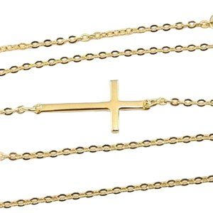 NWOT Sterling Silver Gold Vermeil East West Cross Religious Necklace 17.5"